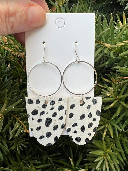 Dalmatian Spotted Corkleather Adele Hoop Earrings
